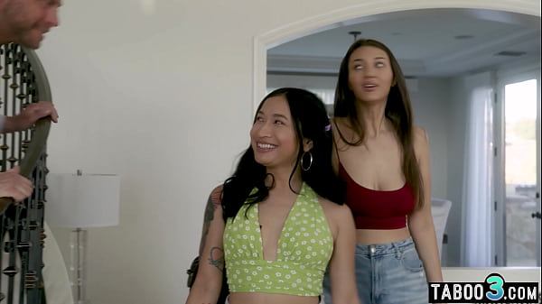 Hot latina Bella Rolland and her bisex asian stepsis sharing a big cock